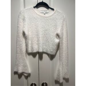 Curaae Women's Sweater Crop Fuzzy Sweater Sweater for Women in White size Small